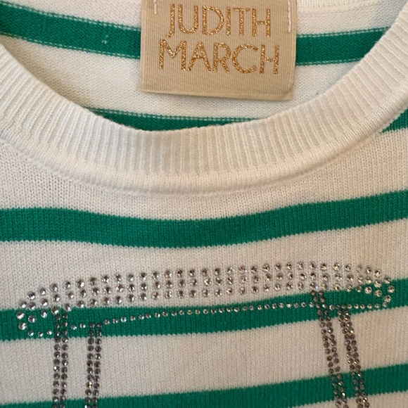 Judith March Cart Queen Golf Sweater Green White Striped Puff Sleeve Small - Picture 5 of 15
